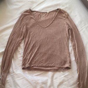 Long sleeve ribbed mauve crop top